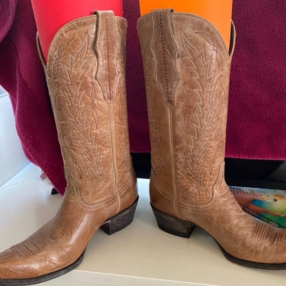 Women's Tan Goat Snip Toe Western Boots Sz 8B - Picture 2 of 7